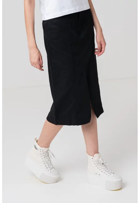 Миди пола с шлиц отпред - Черен