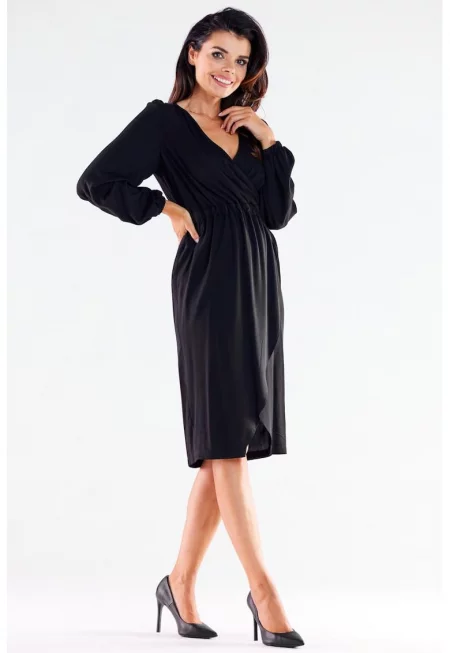 Миди Рокля с Дълъг Ръкав - Права - Вискоза А523