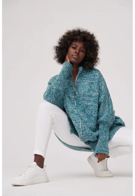 Обемна жилетка от вълнена смес с джобове - Един размер