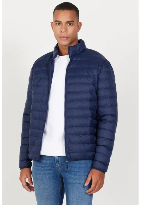 Олекотено зимно капитонирано яке - Тъмносин