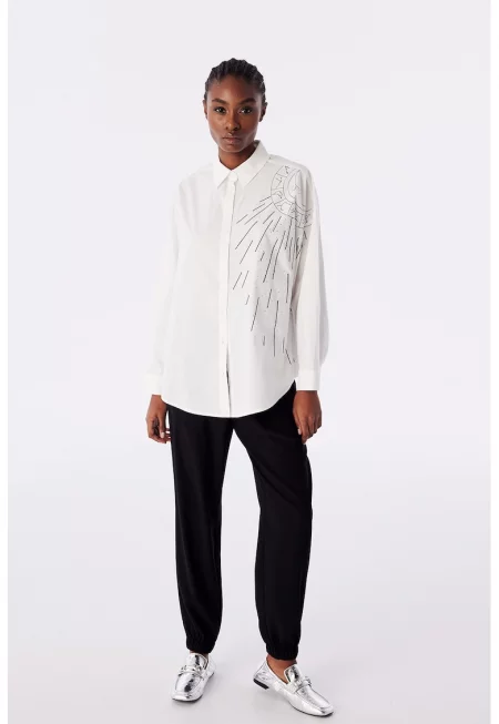 Памучна риза с десен - Черен/Мръснобял