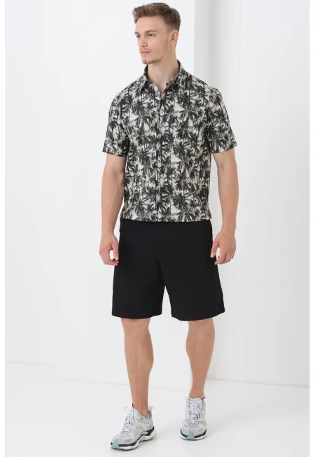 Памучна риза с тропически дизайн - Бял/Зелени аспержи