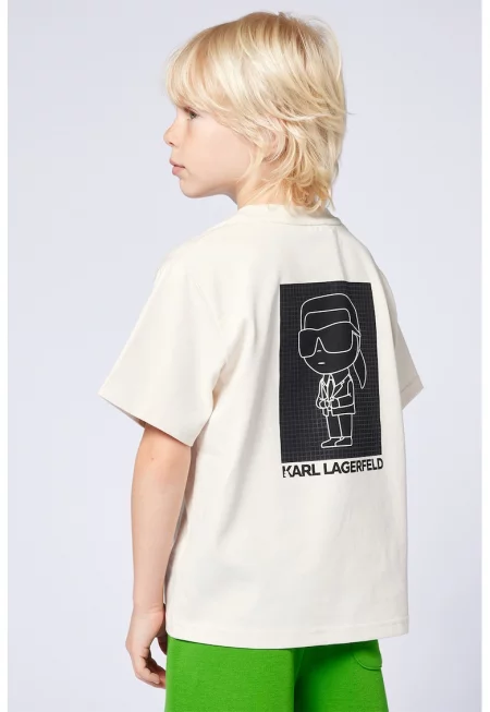 Памучна тениска с графична шарка на гърба - Черен/Светло бежово