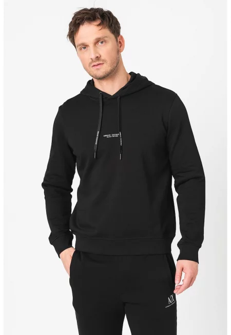 Памучно худи с лого - Черен