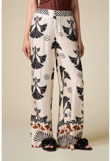 Панталон с принт - Бял/Бордо/Черен