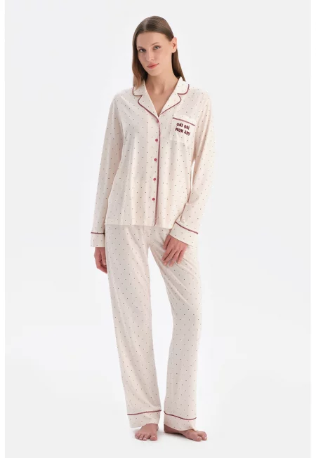 Пижама с модал на точки - Крем