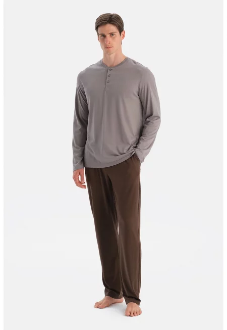 Пижама с памук - Кафяв/Светло кафяво