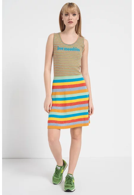 Плетена рокля на райе - Многоцветен