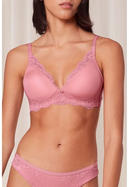 Подплатен сутиен с дантела - Розово