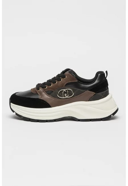 Полускосени маратонки с кожа - Златист/Черен/Кафяв