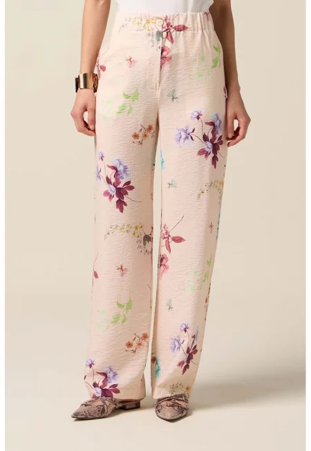 Прав флорален панталон - Бордо/Светло бежово