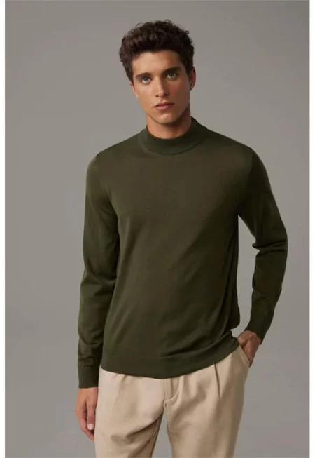 Пуловер с дълъг ръкав и висока яка - Зелен