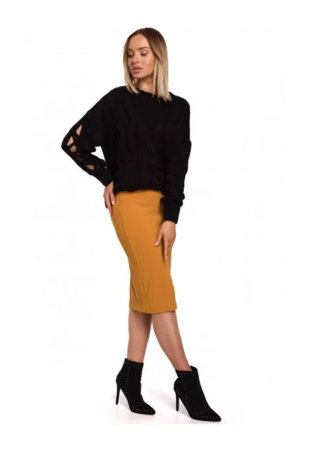 Пуловер с разделени ръкави - акрил - полиамид - черен