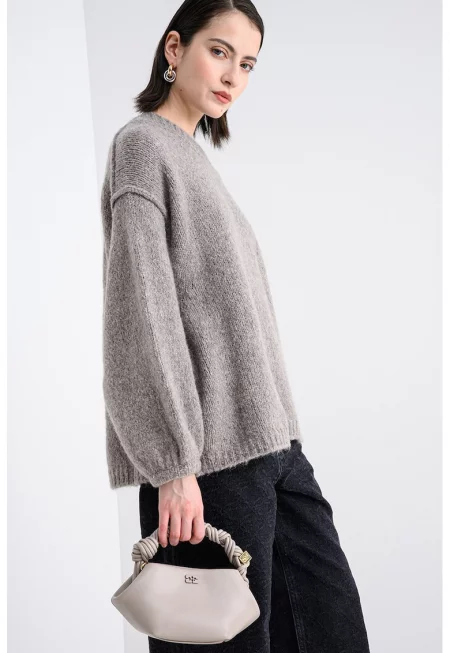 Пуловер Sagarro с паднали ръкави - Светло кафяво