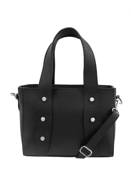 Ръчна чанта от кожа с допълнителна презрамка - Черен