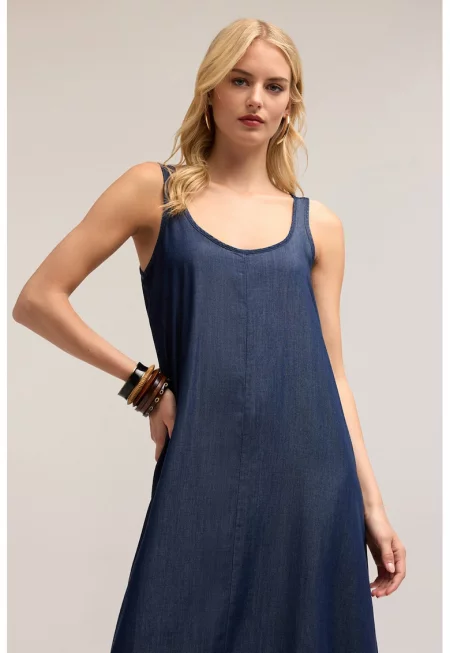 Разкроена рокля с лиосел - Тъмносин