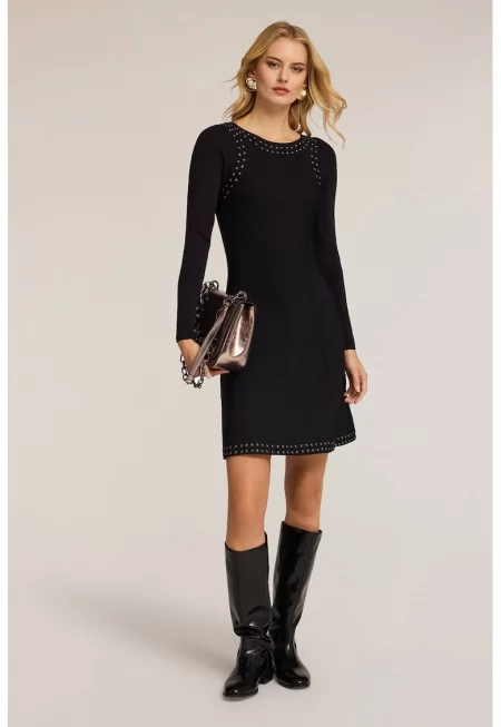 Разкроена рокля с овално деколте - Черен