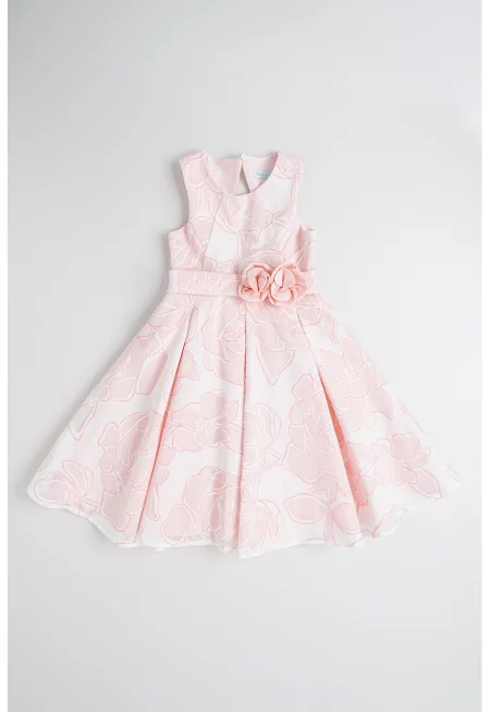 Разкроена рокля с принт и колан - Пастелнорозов/Бледо розово