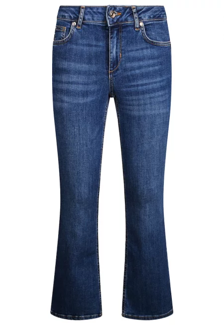 Разкроени дънки с висока талия - Син меланж