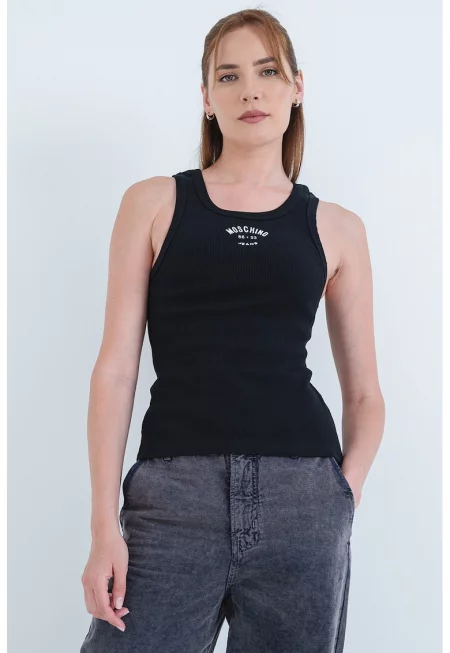 Рипсен топ с лого - Черен