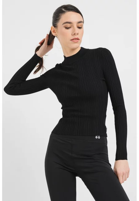 Рипсена блуза - Черен