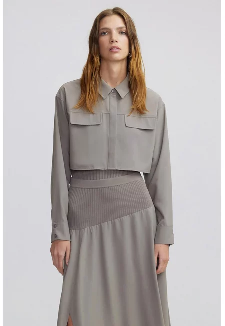 Риза с рипсен ефект - Сиво-кафяв
