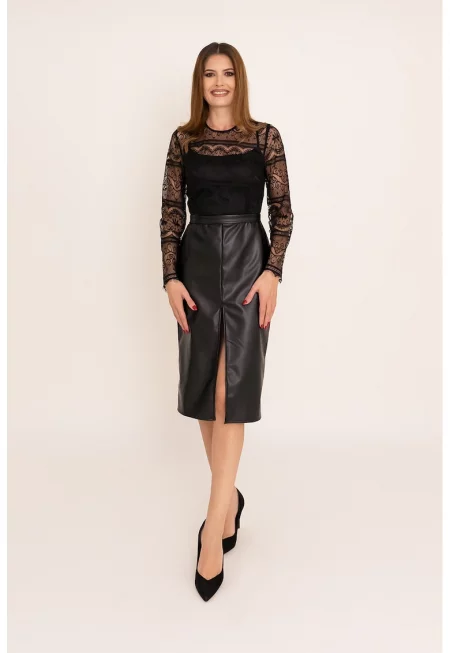 Рокля Myra с дизайн 2 в 1 и дантела - Черен