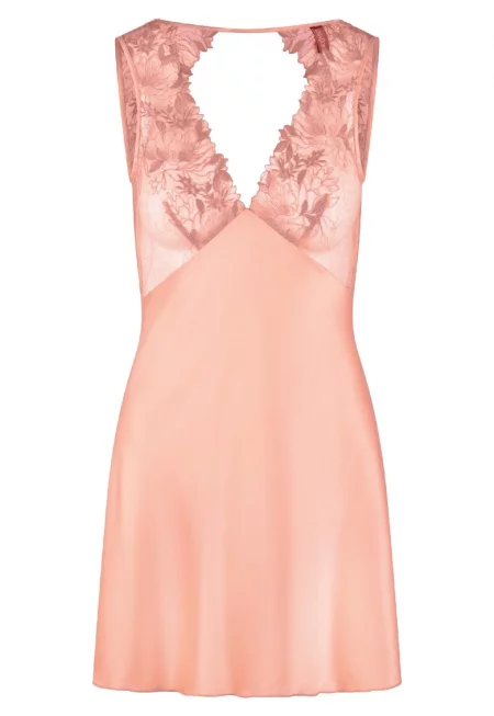 Сатинирано неглиже с дантела - Оранжев