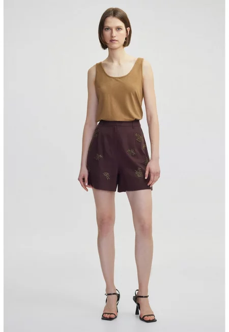 Шорти с лиосел и лен - Тъмнокафяв