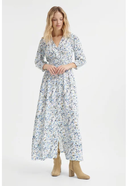 Шпиц рокля с принт - Пепеляво сиво/Мръснобял/Светлосин