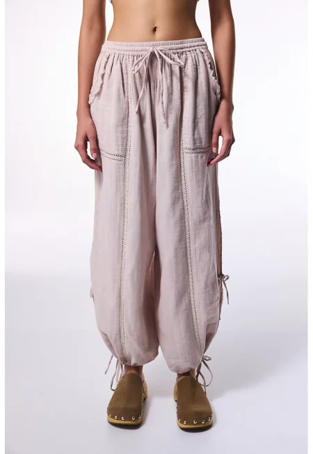 Скосен плажен панталон - Прашно розово