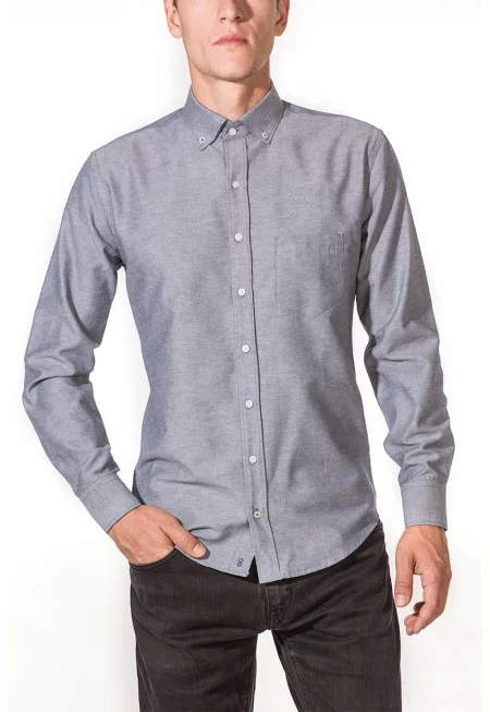 Слим риза с памук - Сив