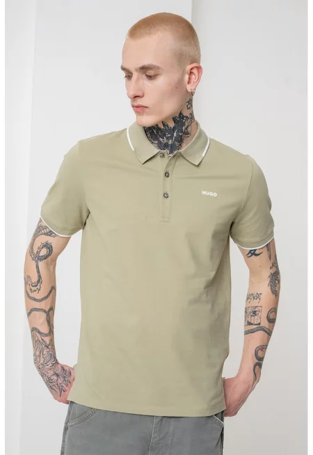 Слим тениска Dinoso с яка - Зелени аспержи