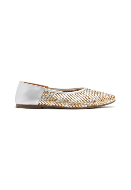 Сплетени кожени пантофки с остър връх - Сребрист