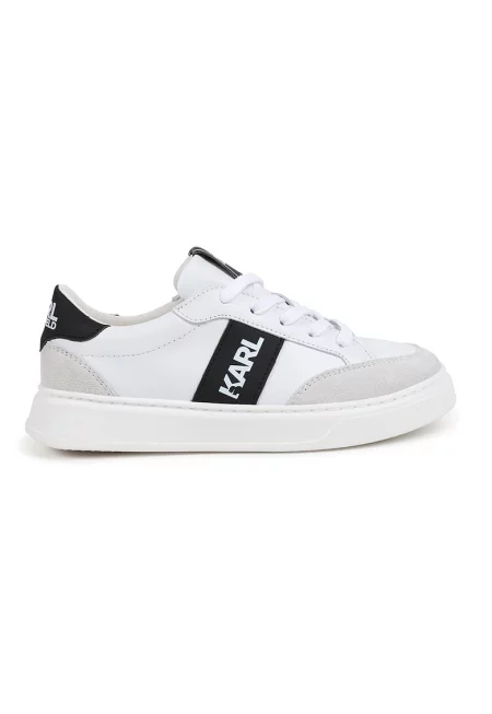 Спортни обувки от кожа и велур - Бял/Черен/Мръснобял