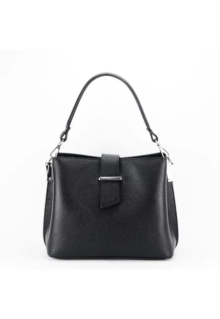 Средно черна чанта от естествена кожа 8962 123 12152 - Черен