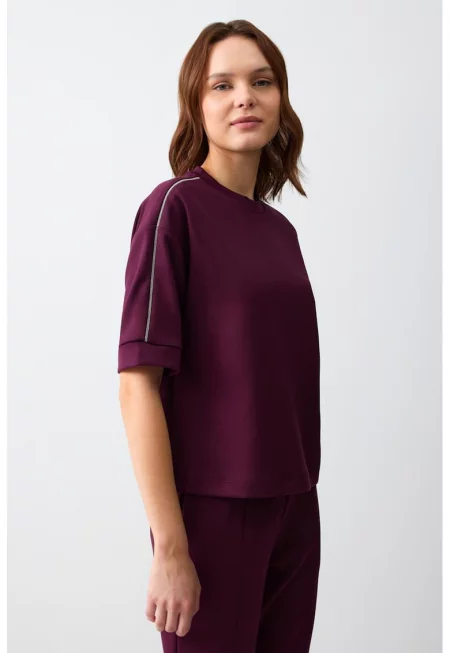 Тениска с модал с паднали ръкави - Лавандула