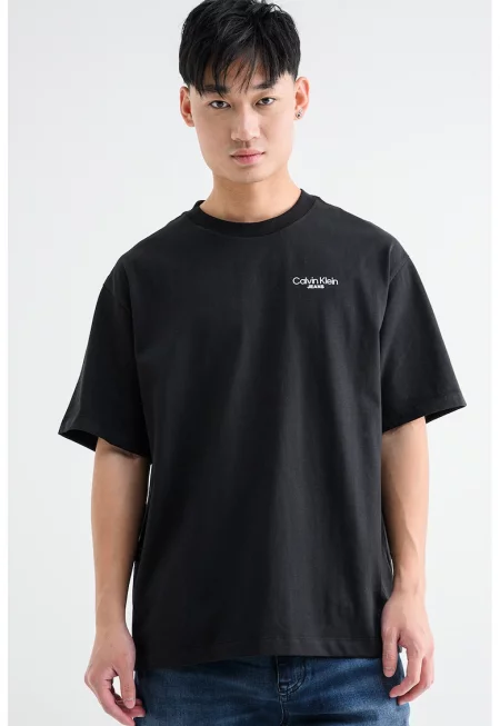 Тениска с овално деколте и лого - Бял/Черен