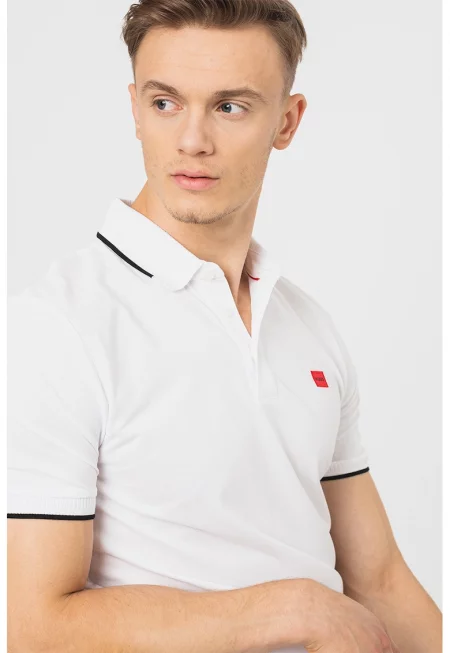 Тениска слим Deresino с яка - Бял/Черен