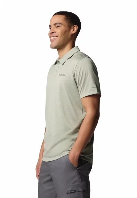 Тениска за трекинг и хайкинг с яка - Бледозелен