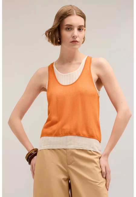 Топ с дизайн 2 в 1 - Бежов/Мандарина