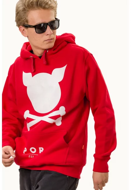 Унисекс худи с лого - Бял/Аленочервен