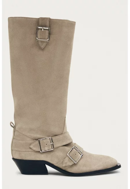 Велурени ботуши Ryder с кубински ток - Светло кафяво