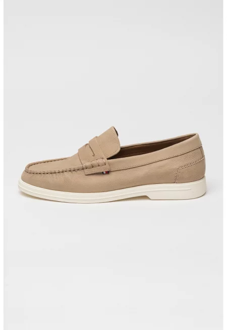 Велурени мокасини с овален връх - Бежов