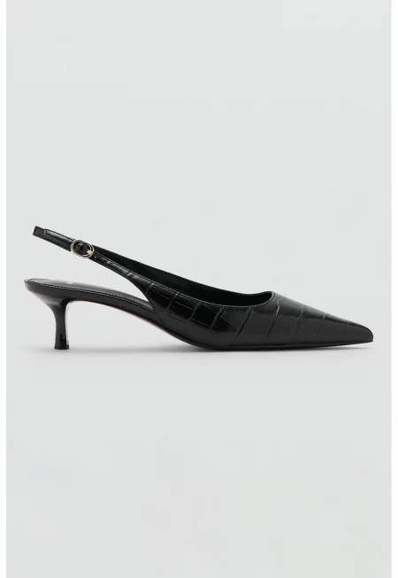 Заострени обувки от еко кожа с котешки ток - Черен