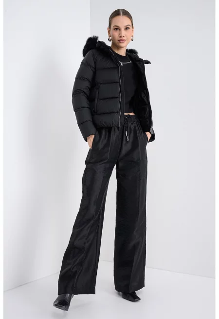 Зимно яке с качулка и пухена вата - Черен