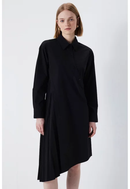 Асиметрична рокля тип риза - Черен