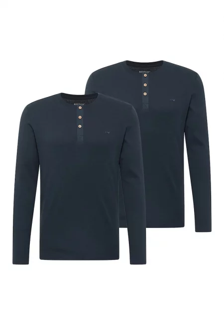 Блуза Arminto от органичен памук с цепка с копчета - 2 части - Тъмносин