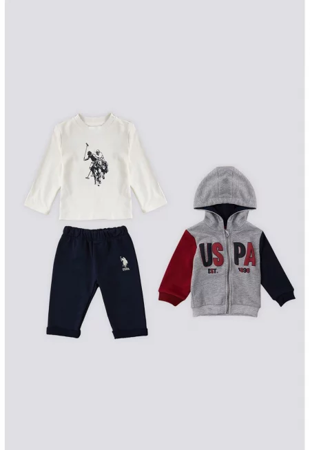 Блуза - худи и спортен панталон - Червен/Сив меланж/Крем