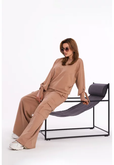 Блуза с панделки на ръкава - Карамел